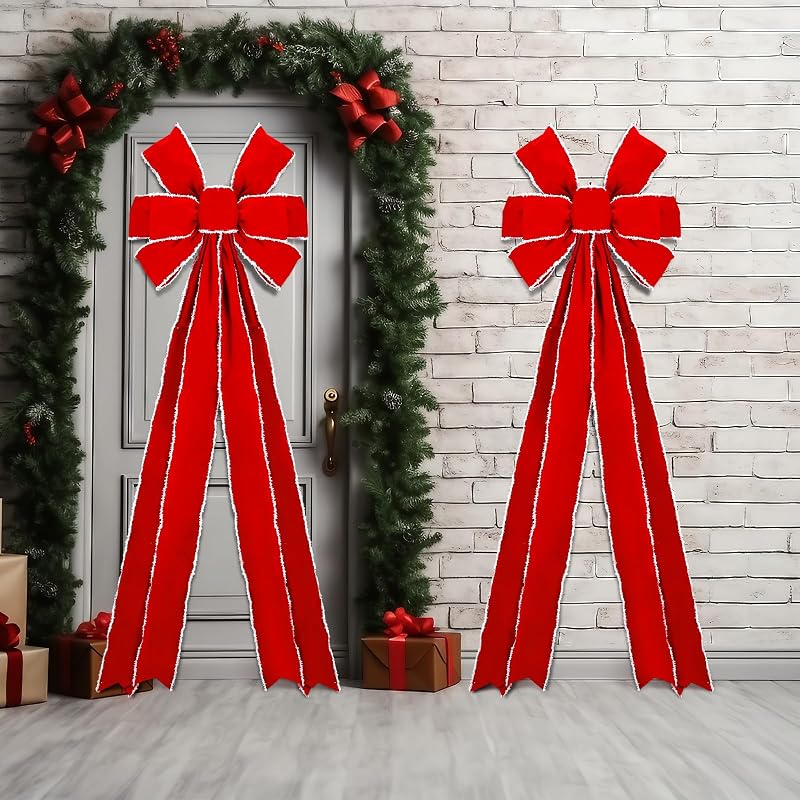 Hungdao Red Velvet Christmas Bow Giant Tree Topper 71 x 24 Inch - Variation: Red
