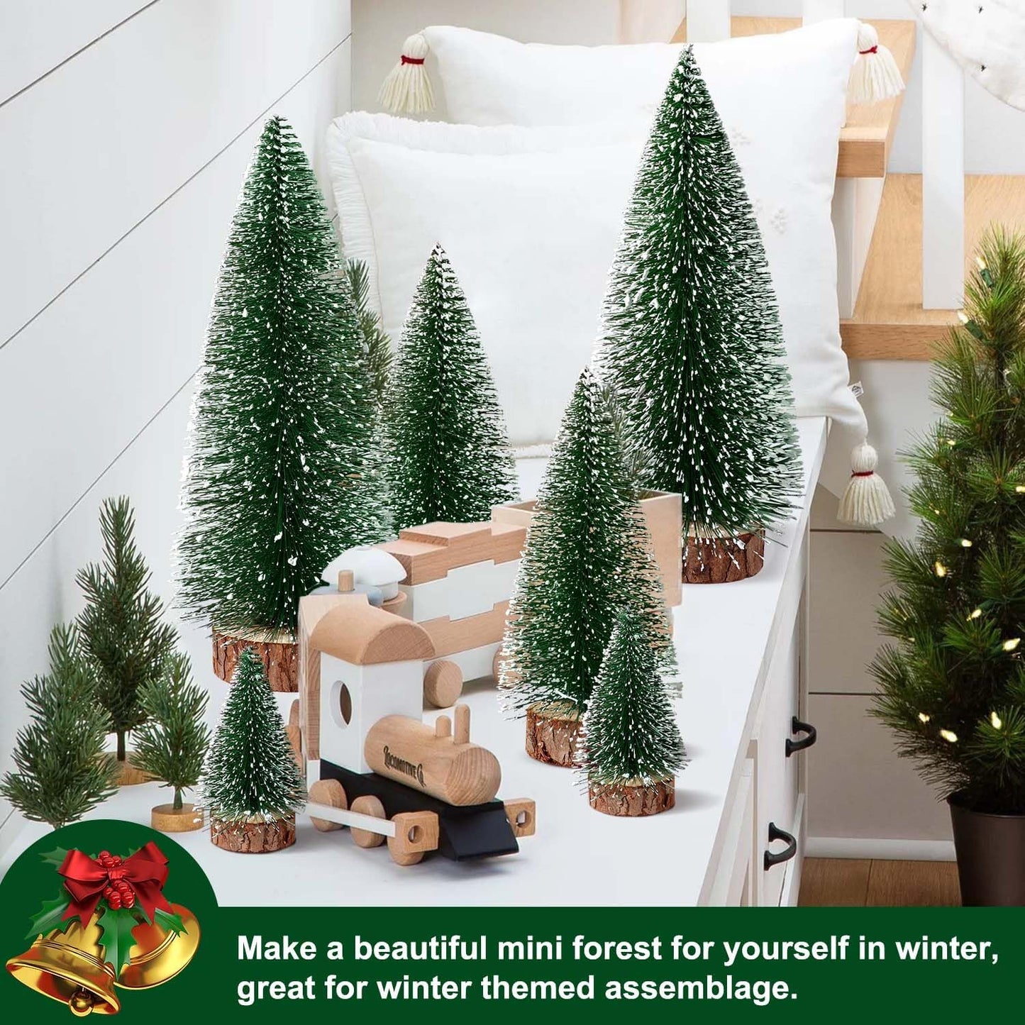 Skiennix Mini Christmas Trees - 6pcs Artificial Bottle Brush Decor for Indoor/Outdoor Holiday Use | Green
