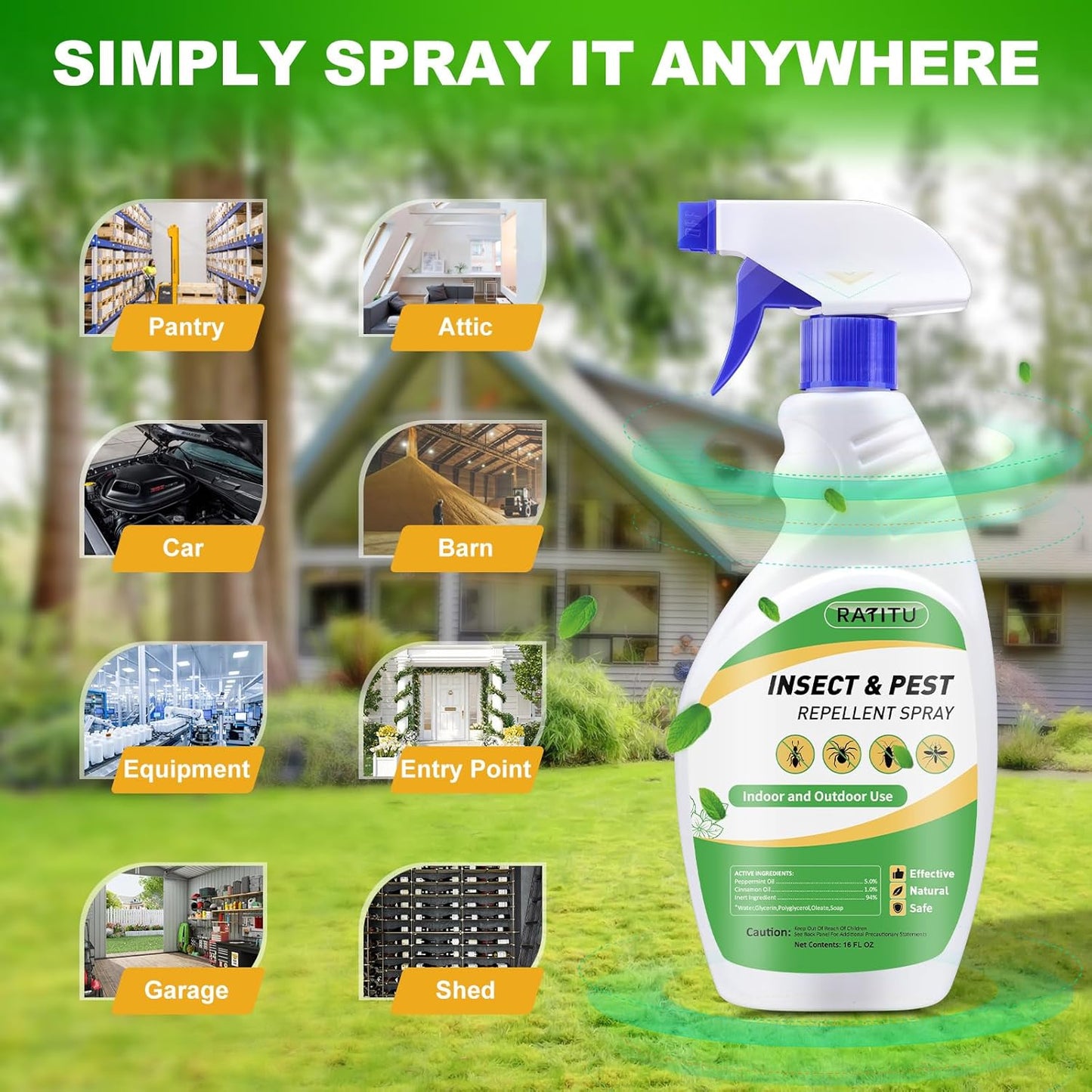 Peppermint Oil Insect Repellent Spray - 16 OZ Natural Formula for Ants, Spiders & Mosquitoes | Safe for Pets & Humans
