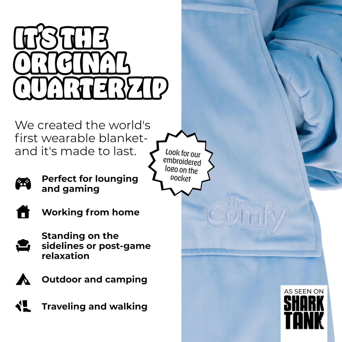 THE COMFY Original Quarter-Zip | Floor Length Sherpa Lined Microfiber Fleece Wearable Blanket, Oversized Design with Hood and Pocket, From Shark Tank, for Women & Men, Warm and Cozy Gifts