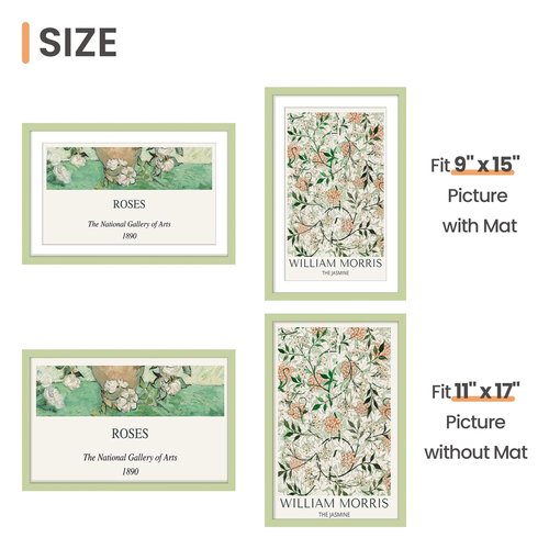 upsimples 11x17 Picture Frame, Display Pictures 9x15 with Mat or 11 x 17 Without, Wall Hanging Poster Frames, Green, 1 Pack