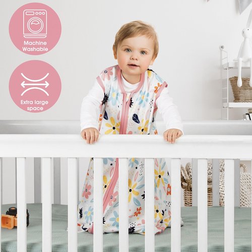 BSTOPPT 3 Pack Baby Sleep Sack 0-6 Months 100% Rayon Cotton Baby Sleeping Bag 2-Way Zipper Toddler Wearable Blankets Comfy Stretchy Lightweight TOG 0.3 (Heart&Pink&Floral)