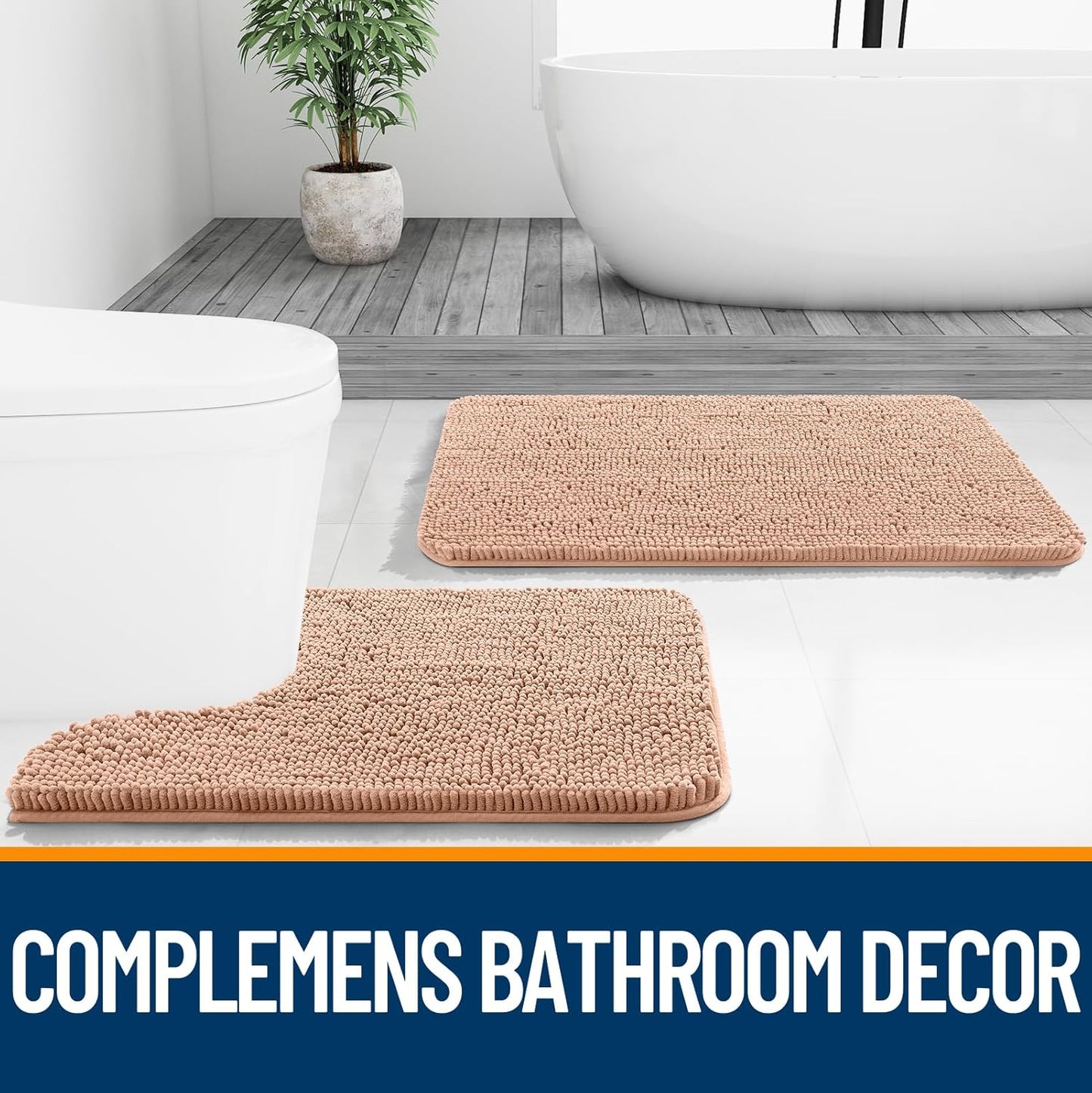 OLANLY Bathroom Runner Rugs - Extra Soft Chenille Bath Mat | Quick-Dry, Machine Washable, 59x20 Inches, Peach