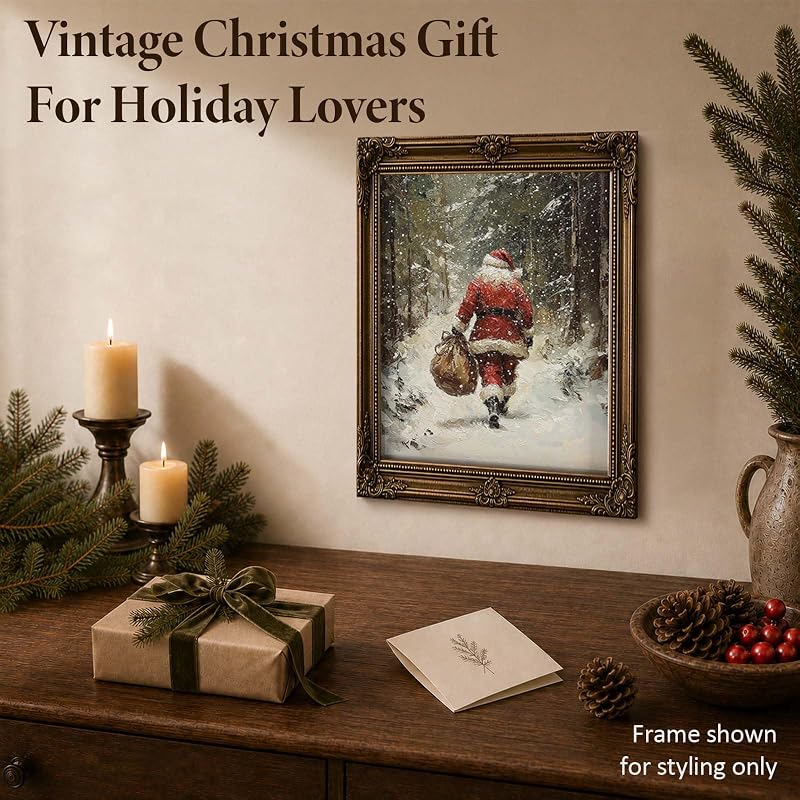 Santa Claus Wall Art Print - Vintage Christmas Illustration Unframed 14" x 11" (Variation: Santa Walking)