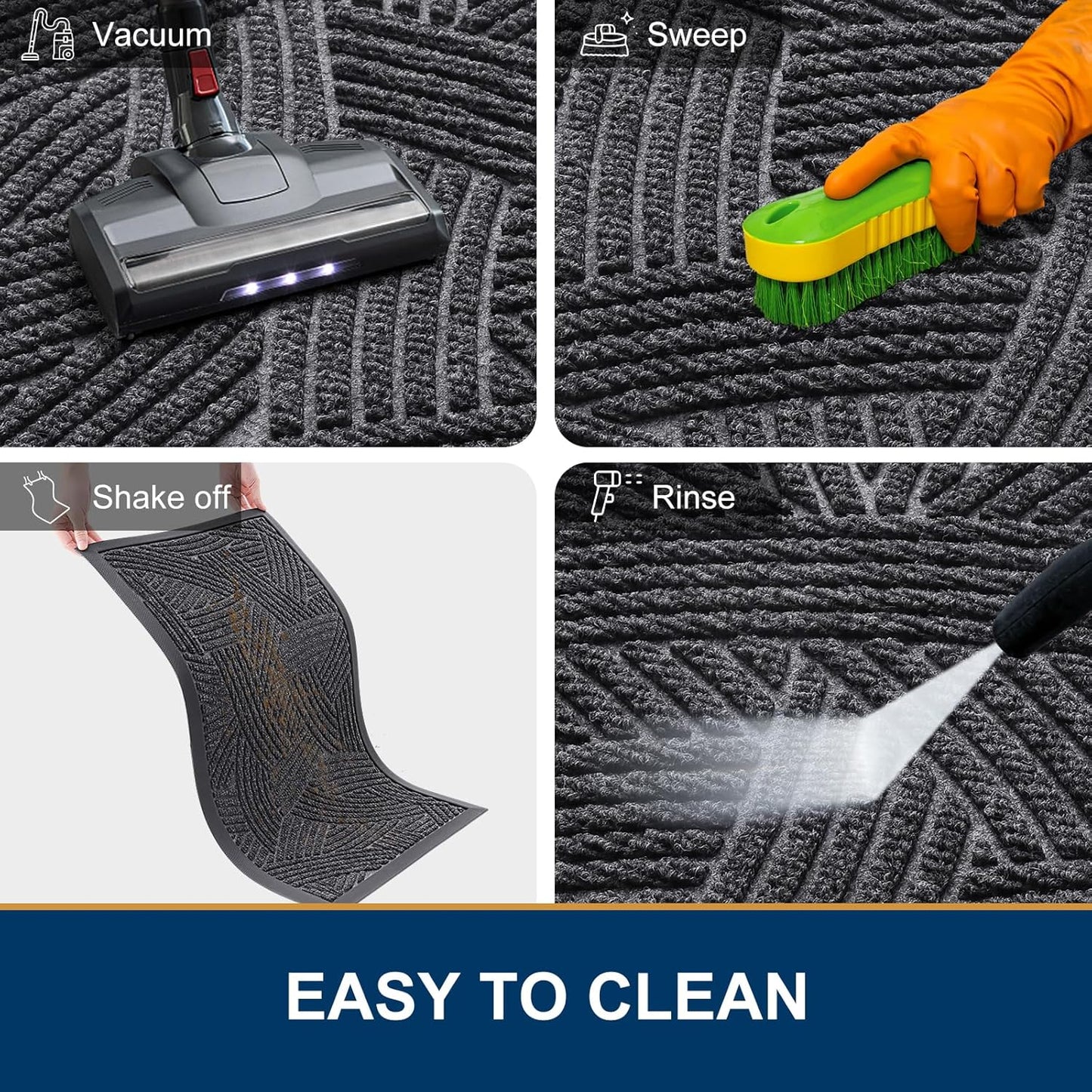 Smiry Heavy-Duty Natural Rubber Front Door Mat - Traps Dirt & Moisture | Easy Clean 29.5x17, Grey