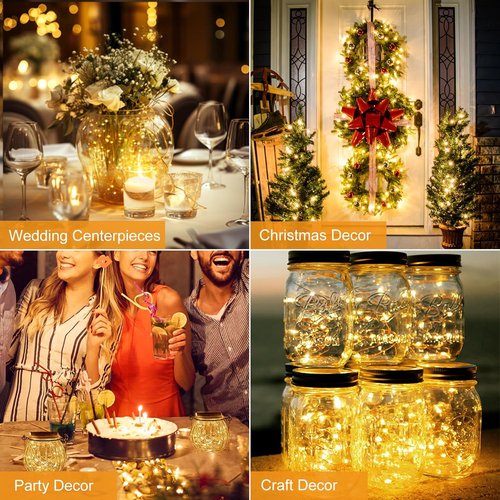 Btfarm 20 Pack Fairy Lights - Battery Operated 7ft Mini String Lights | Waterproof Silver Wire for Mason Jars & Wedding Decor - Warm White