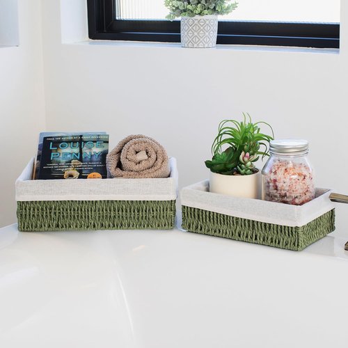 Beautiful Toilet Paper Storage Basket Set of 2 - Decorative Wicker Bathroom Organizer | Quality Holder for Any Decor