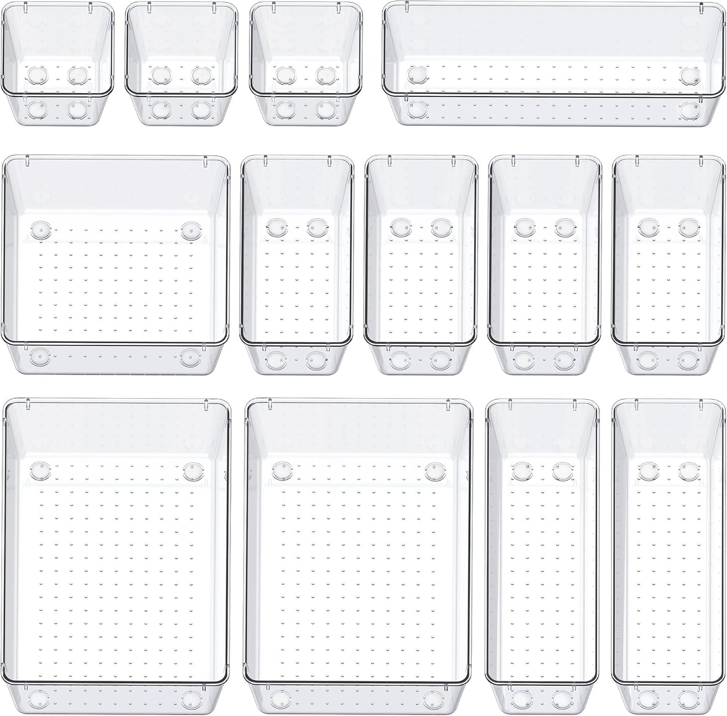 SMARTAKE 13-Piece Drawer Organizers - Non-Slip Silicone Pads for Makeup, Jewelry & Utensils | Clear Storage Trays