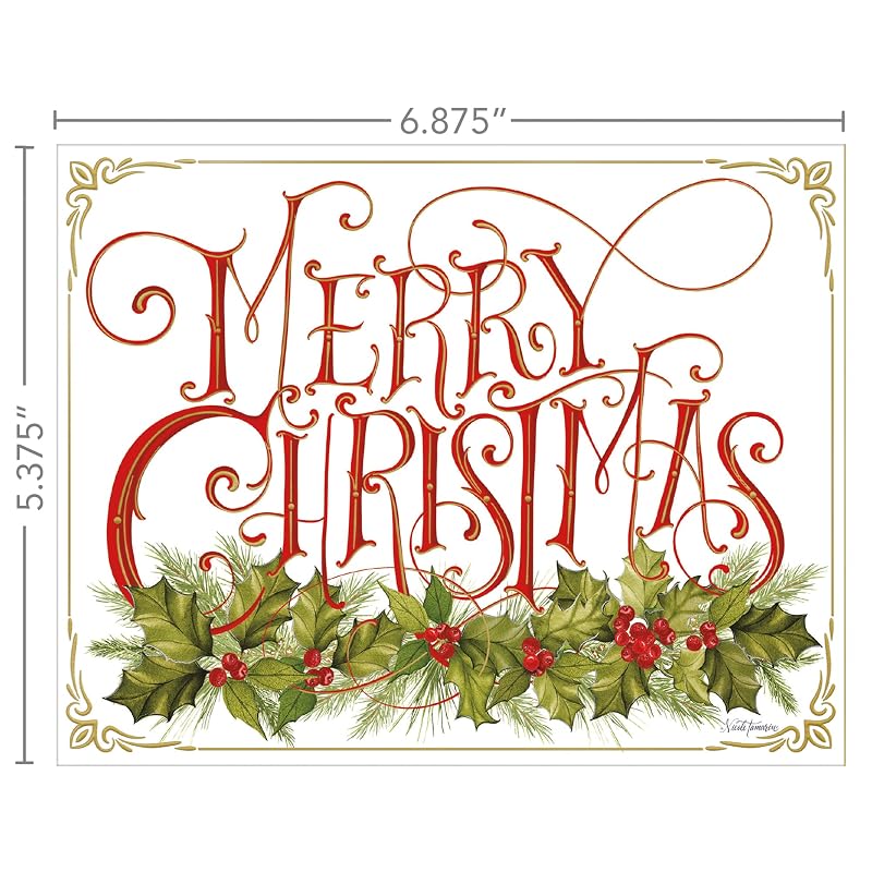 Lang Christmas Holly Boxed Cards with Envelope Set – 18 Linen-Embossed Holiday Greeting Cards