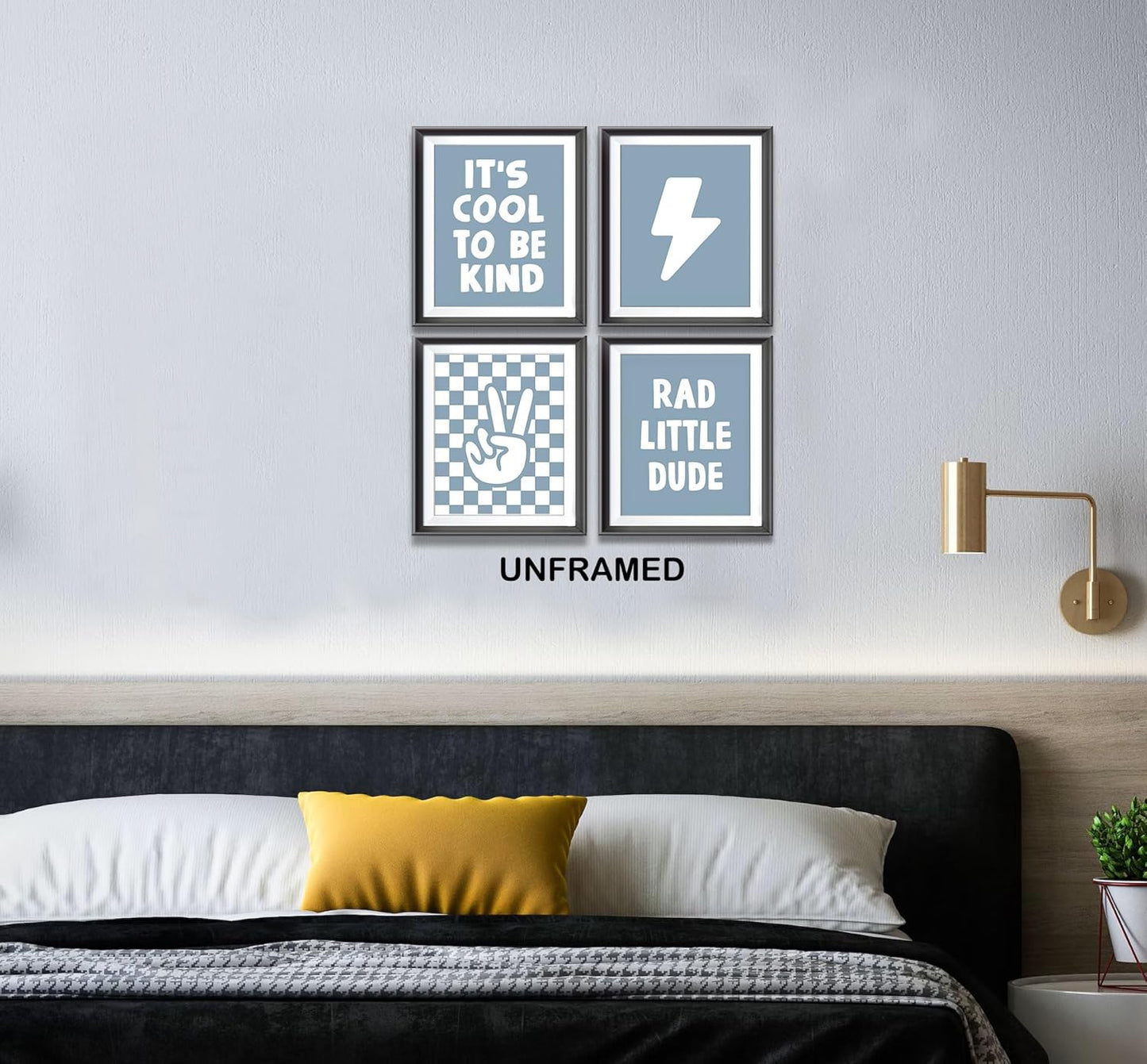 Skiennix Retro Black Checkered Poster Prints - Cool Lightning Peace Hand Sign Art | 4 Unframed 8x10 Inches for Teen Room Decor