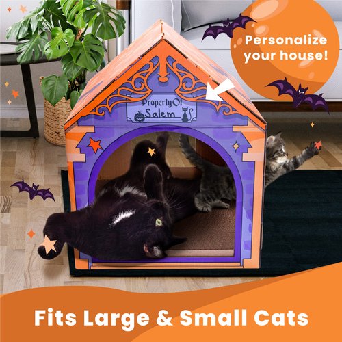 LiBa Cardboard Holiday Cat House with Scratch Pad and Catnip, Cat Bed for Indoor Cats, Cat Scratching Toy, Christmas Decorations Cat Gifts for Cats Pumpkin House