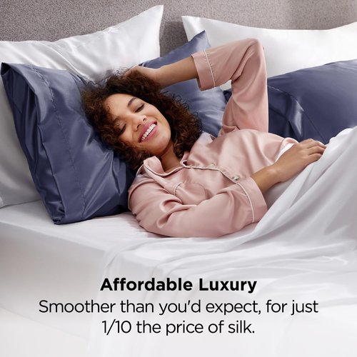 Bedsure Satin Pillowcases, Similar to Silk Pillow Cases Queen Size Set of 2, Pillow Case for Sleeping Women with Envelope Closure, Gifts for Women Men, Blue Granite, 20x30 Inches, 2pcs
