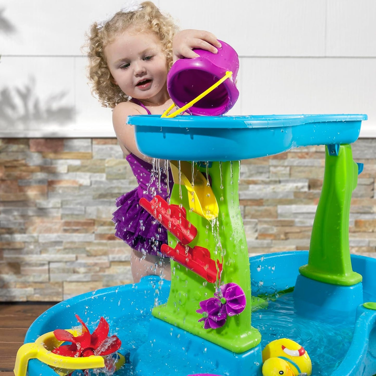 Step2 Rain Showers Splash Pond Water Table - Kids Sensory Playset with 13 Accessories | Blue & Green, Ages 1.5+