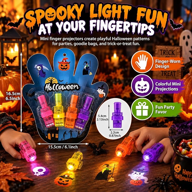 Halloween Finger Projector Light - Mini LED Pattern Projection (Blue, 8)