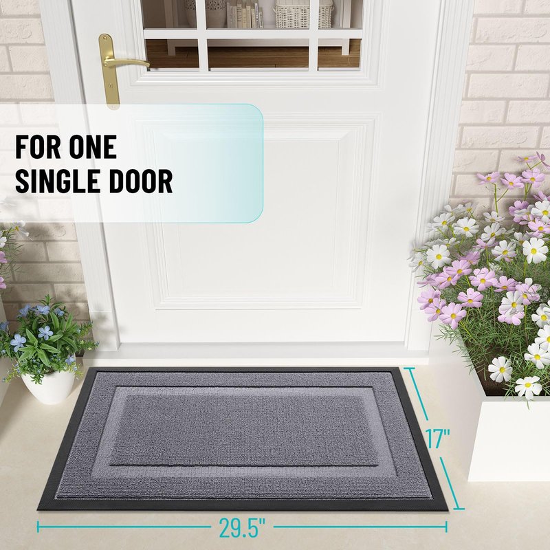 OLANLY Front Door Mat Indoor Outdoor Entrance, Waterproof All-Season, All-Weather Doormat, Sturdy Natural Rubber, Low Profile, Easy Clean Patio Porch Entryway Mat, 59x20, Classic Gray
