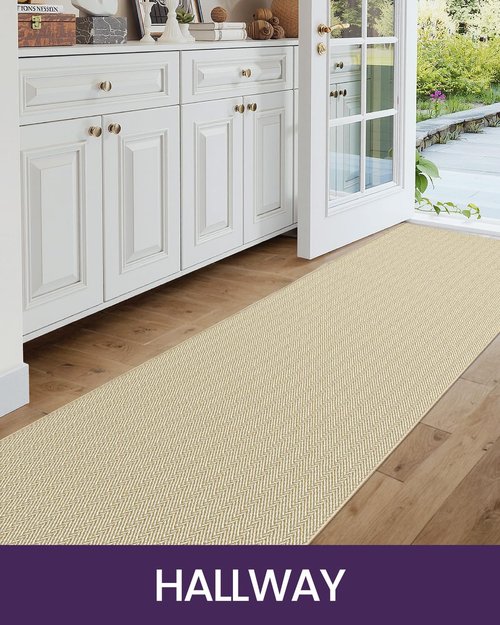 DEXI Hallway Runner Rug 2.3x10, Kitchen Runners Washable Non Slip Rubber Backing Long Hallways Entryway Indoor Laundry Room Decor Carpet 10ft Neutral Farmhouse, Beige