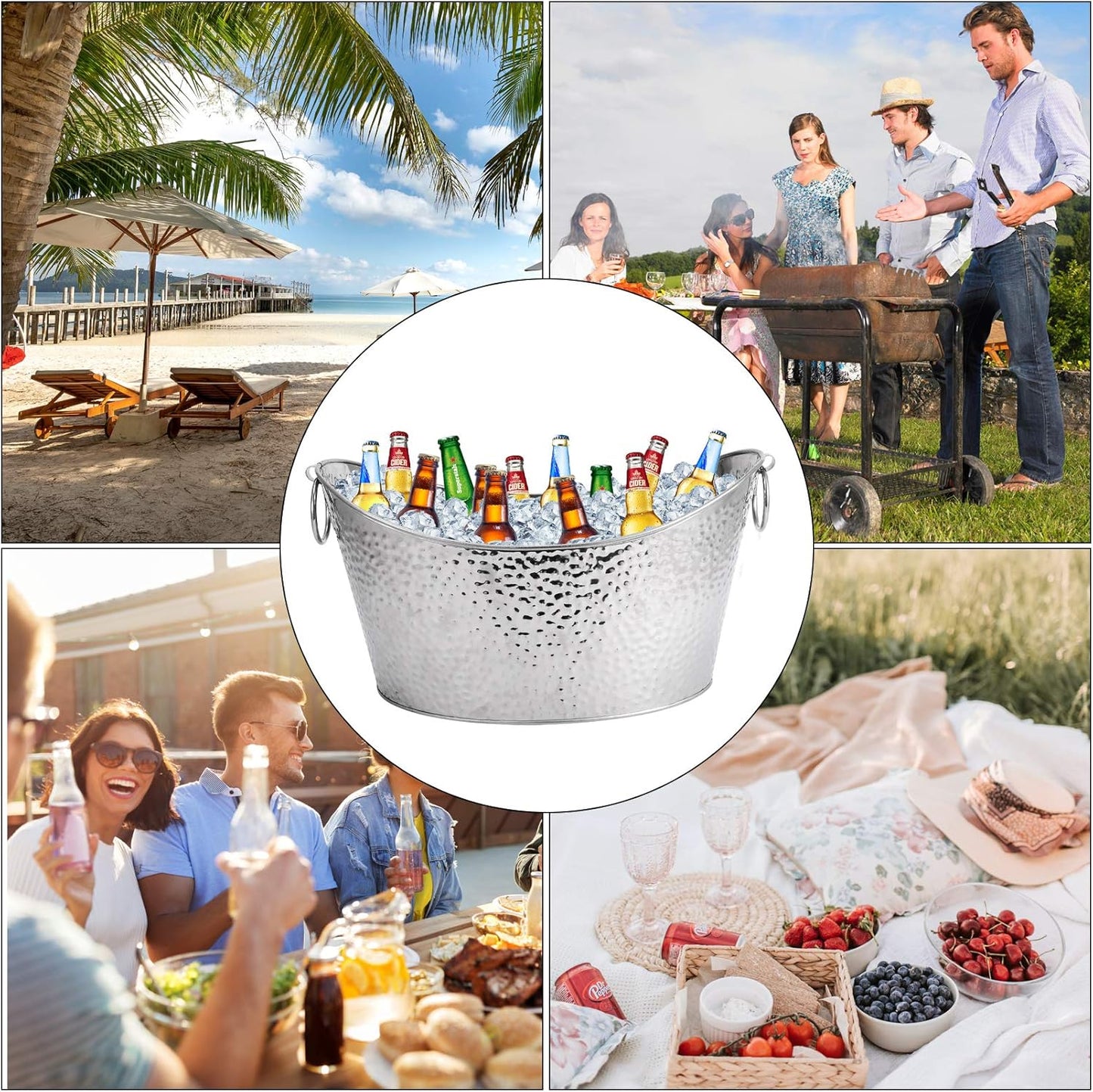 Stainless Steel Beverage Tubs Large Ice Bucket Drink Buckets for Parties Weddings 12L
