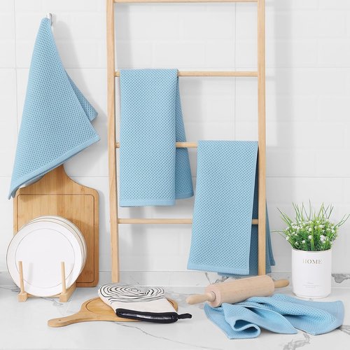 Homaxy Kitchen Dish Towels - Ultra Soft 100% Cotton Waffle Weave, Quick Drying | 13 x 28 Inches, 12-Pack, Sky Blue