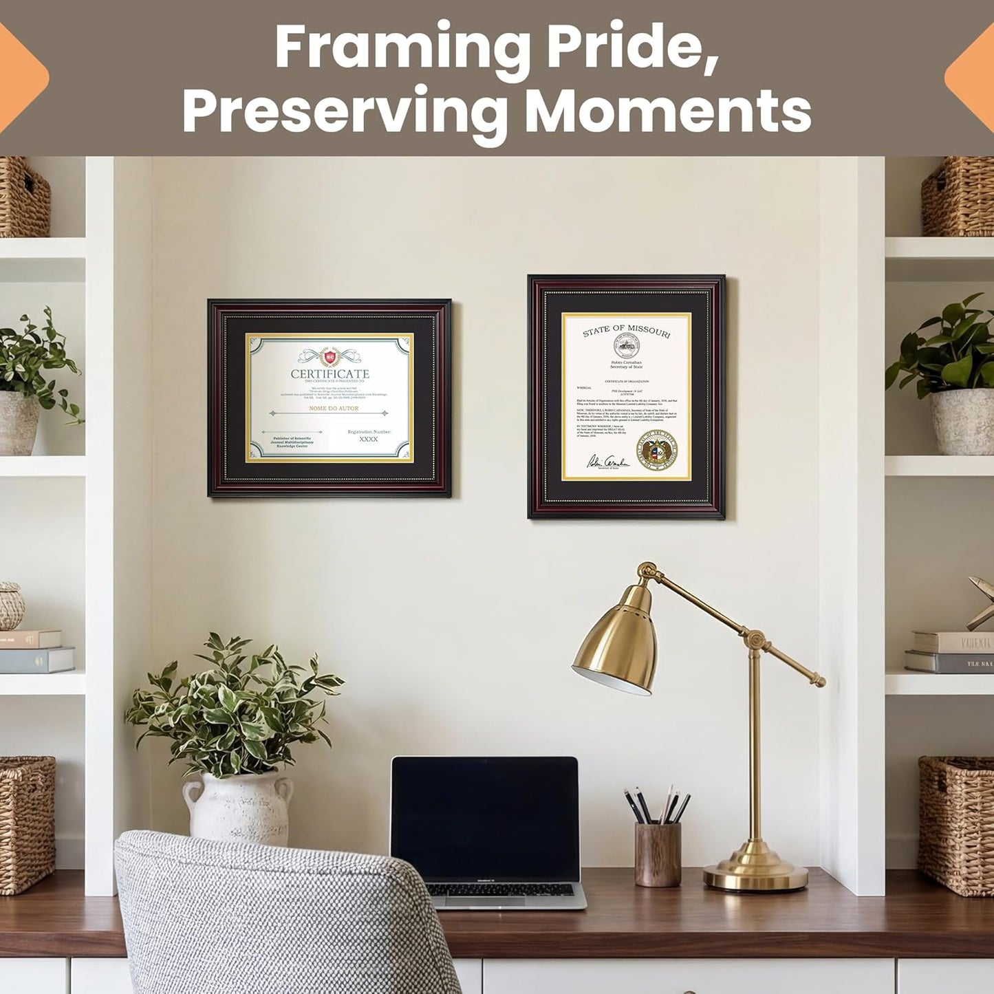 Upsimples Diploma Frame - Classic Wood Grain with Gold Beading | 8.5 x 11 with Mat or 11 x 14 Without Mat - Perfect Graduation Gift