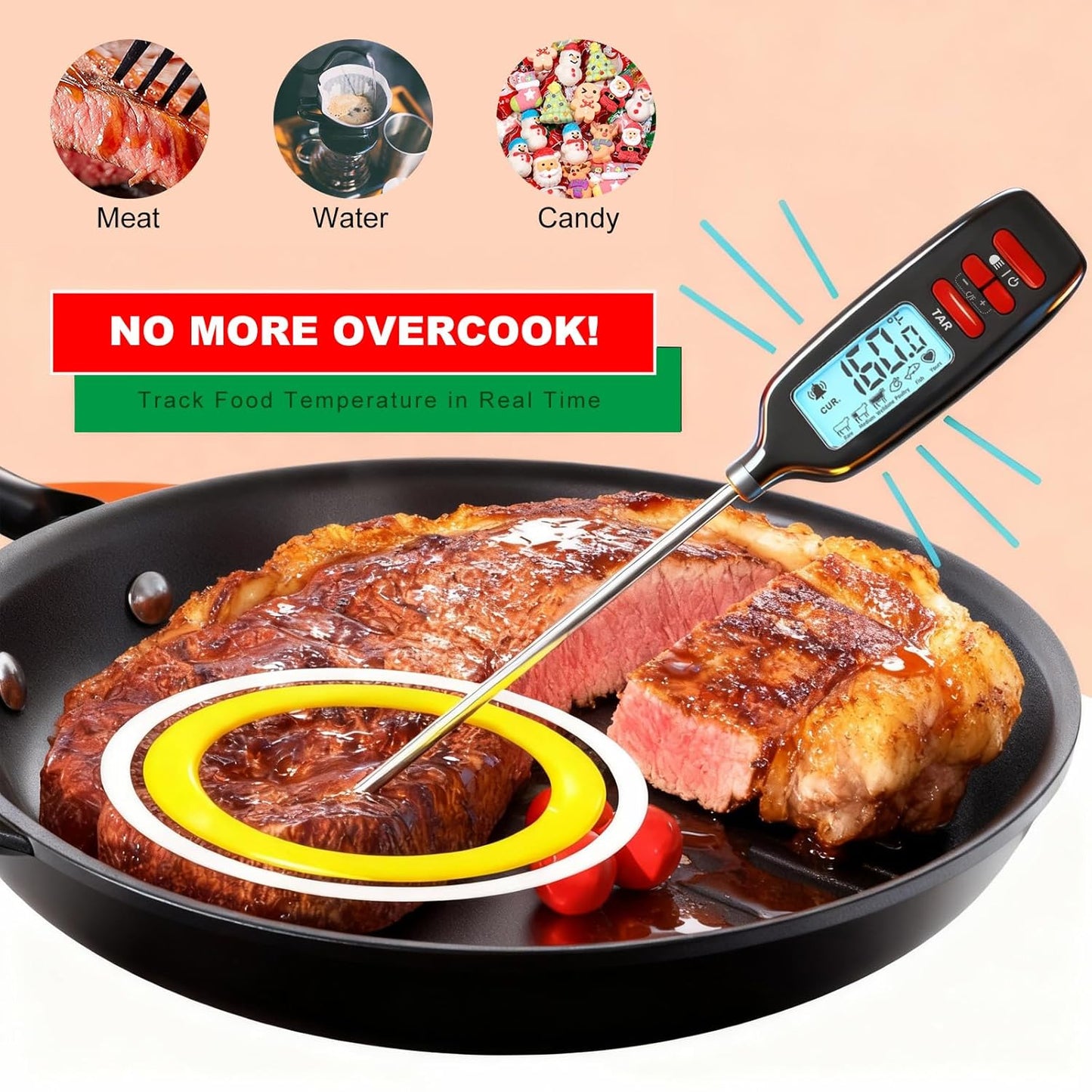 Antonki Digital Meat Thermometer - Instant Read Food Thermometer with Long Probe for Cooking & Grilling | Backlit Display Included