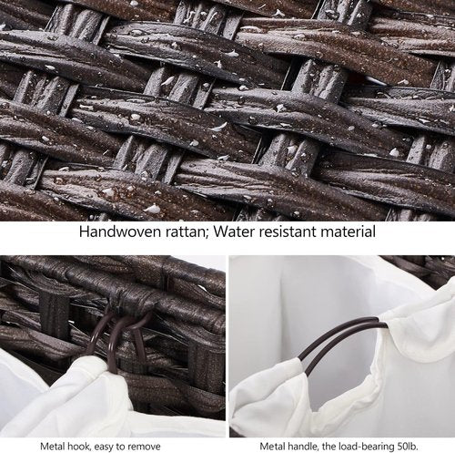 Handwoven Rattan Laundry Hamper - 132L with 3 Removable Liner Bags & Lid | Brown Clothes Sorter