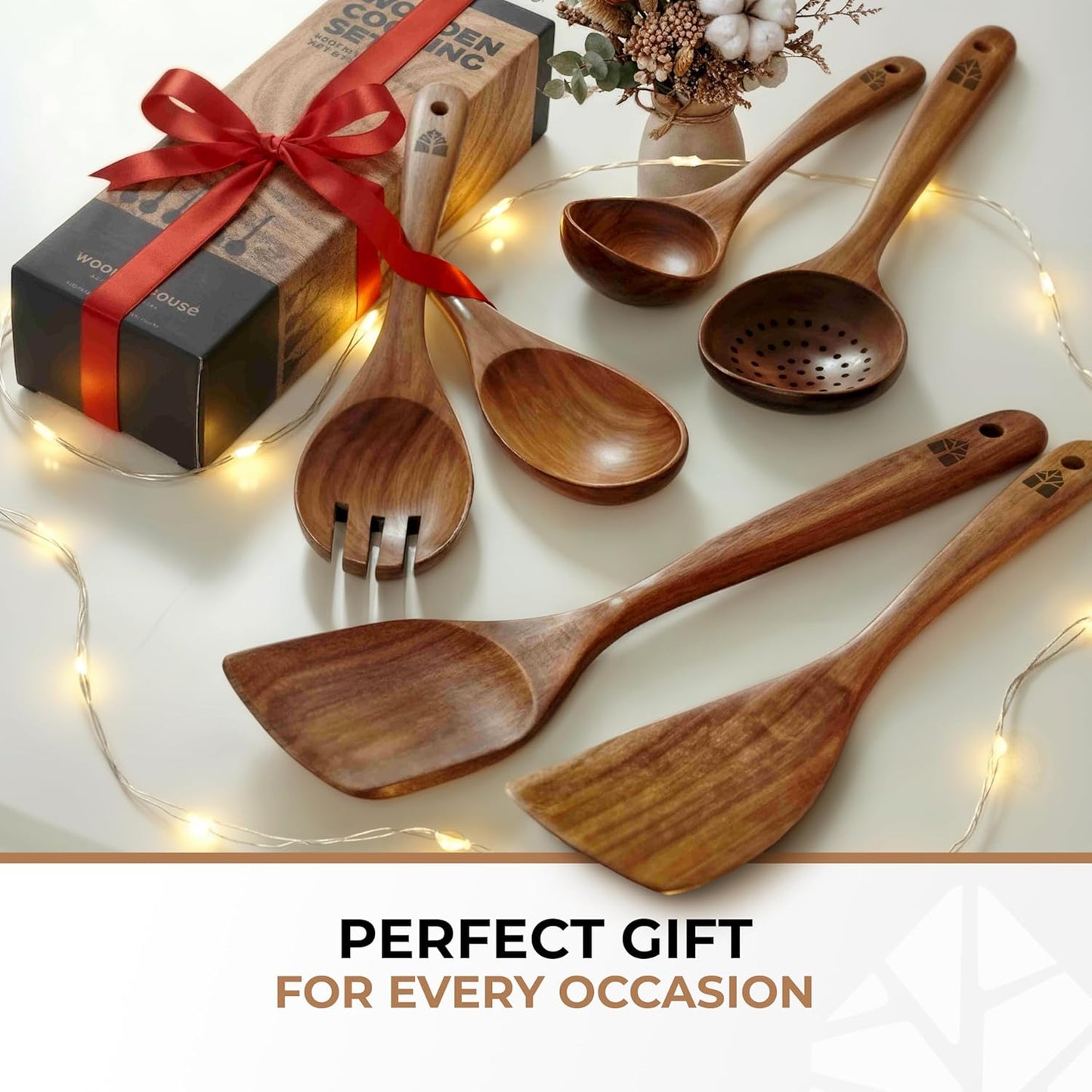 Skiennix Wooden Spoons - 6 Pcs Premium Teak Utensil Set | Durable, Nonstick, Easy to Clean & Heat Resistant