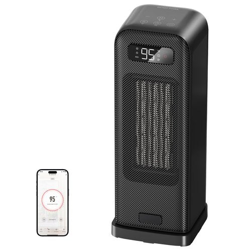 FLANUR Space Heater for Bedroom, Smart Electric Heater with WiFi and Voice Control, 12H Timer, 4 Modes, Thermostat, 1500W PTC Ceramic Indoor Heater, 36dB Quiet Heating for Home Office, 1Pack Black