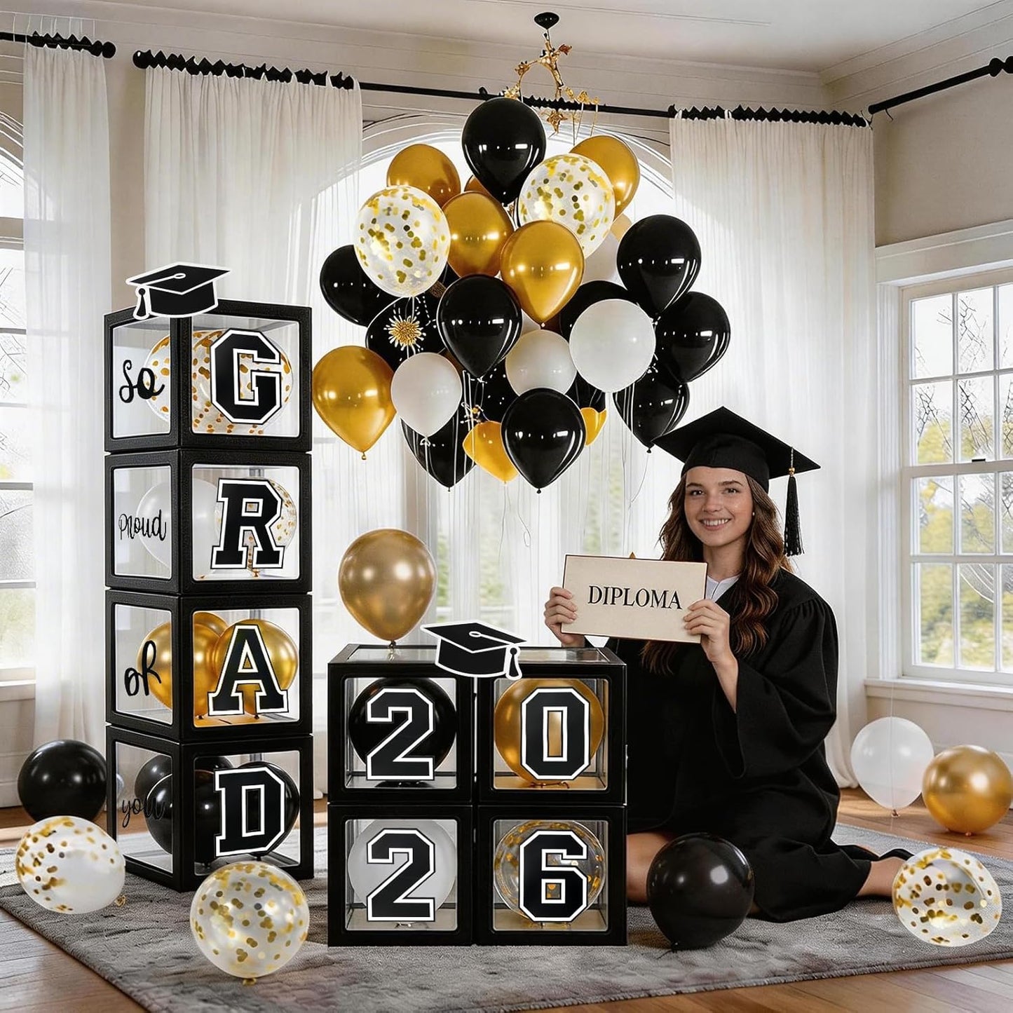 Regine Switzerland Graduation Decorations - 2026 Party Set with 129pcs Balloons & Arch Garland - Black