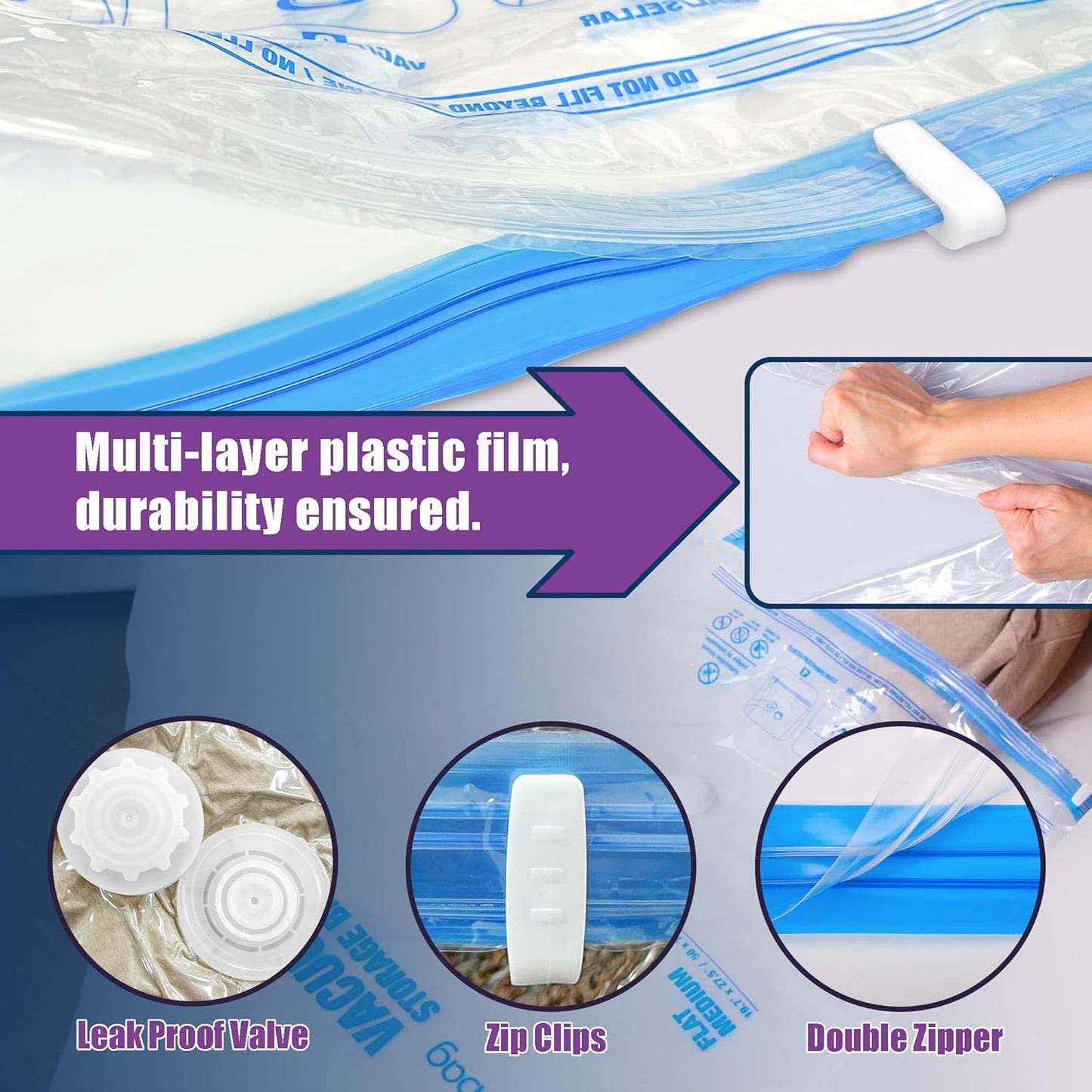 XXL Jumbo Vacuum Storage Bags - 47''X35'' Extra Large for Blankets & Comforters with Hand Pump (4 Pack)