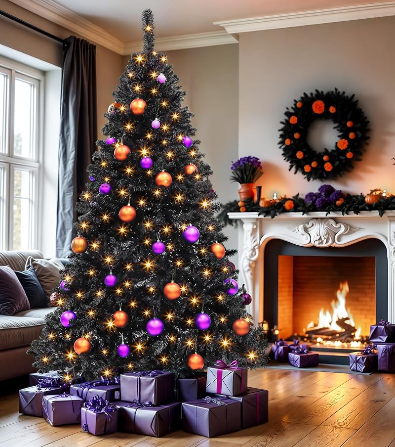 DWVO Black 6ft Prelit Christmas Tree with Remote Control - 11 Lighting Modes