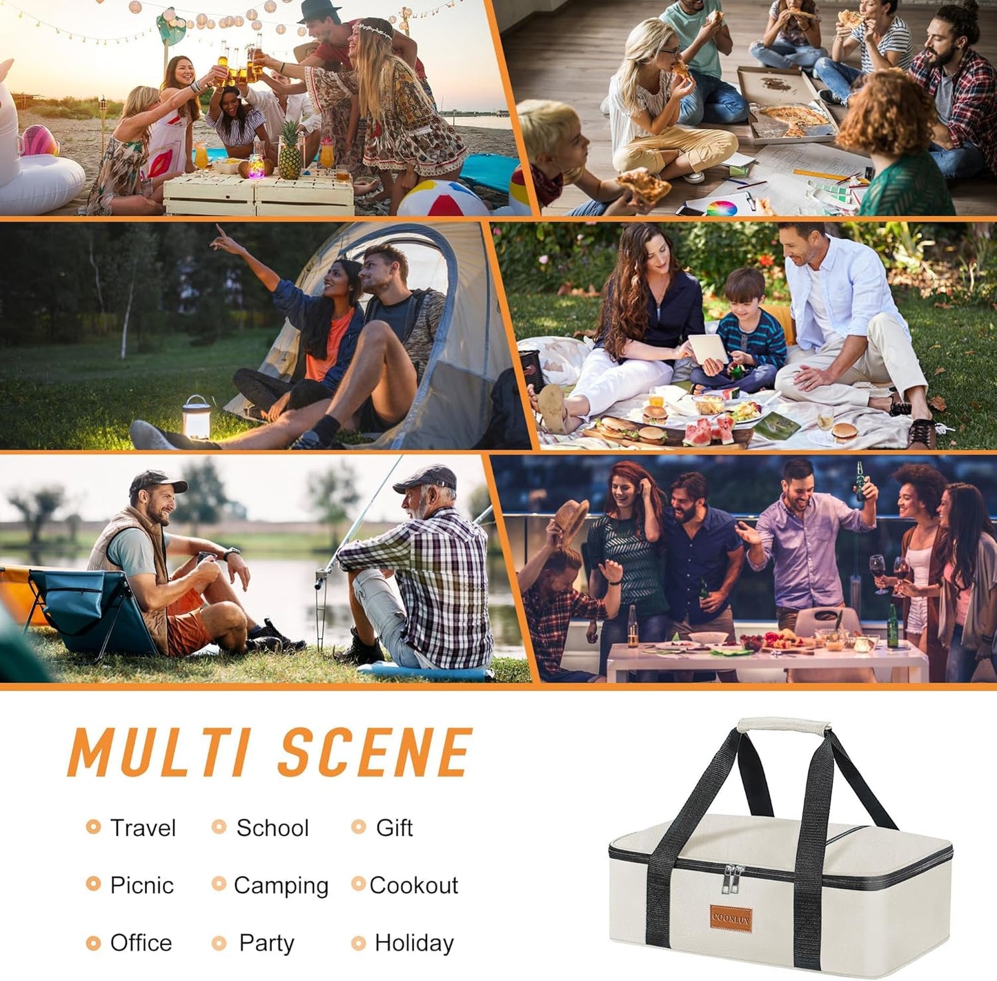 Skiennix Insulated Casserole Carrier - Durable Nylon Bag for 9"x13" Dish | Leak-Proof, Beige, Perfect for Travel & Picnics