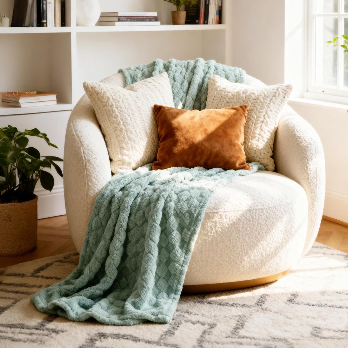 Bedsure GentleSoft Throw Blanket - Cozy Sage Green Checkered Fleece for Home Decor | 50x60 Inches