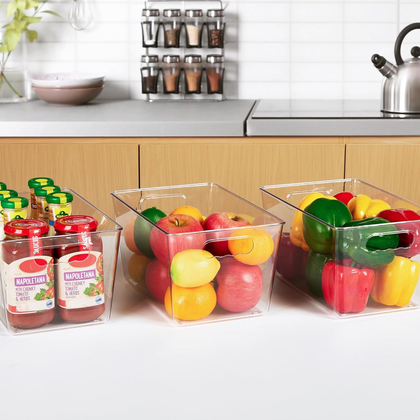 YIHONG Clear Pantry Organizer Bins - 6 Pack Plastic Storage Containers with Handles for Kitchen & Bathroom