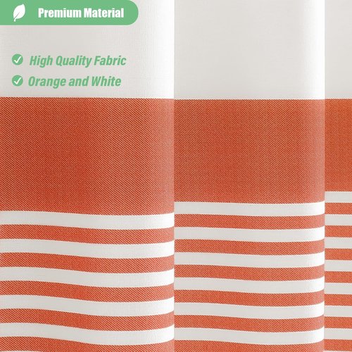 Dynamene Orange Fabric Shower Curtain, Farmhouse Boho Striped Tassel Shower Curtain for Bathroom, Bohemian Textured Cloth Shower Curtain Set with Hook, Water Repellent, Wrinkle Free, 72x72