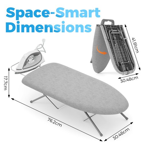KINGBOARD Tabletop Ironing Board, Small Ironing Boards with Iron Rest, Folding Iron Board, Extra Thick Cover, Portable Tabletop Ironing Board with Non-Slip Feet, 30x12 Grey