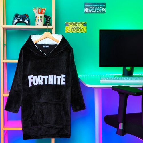 FORTNITE Blanket Hoodie for Boys Teens 14+ Wearable Blanket Fleece Extra Long (Black Print Kids)