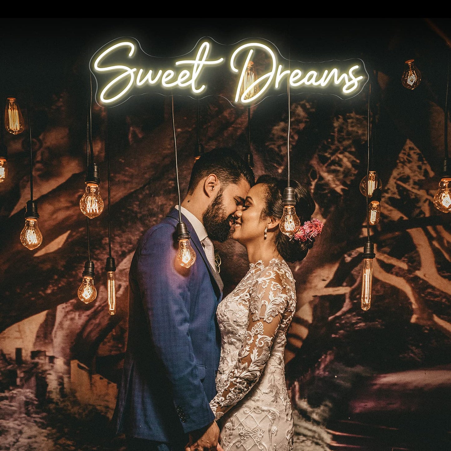 Sweet Dreams Neon Sign Wall Art Decor - 25"x6.4" Sweet Dreams Farmhouse Signs for Hanging Above Bed Wall Decor for Bedroom (Warm White)