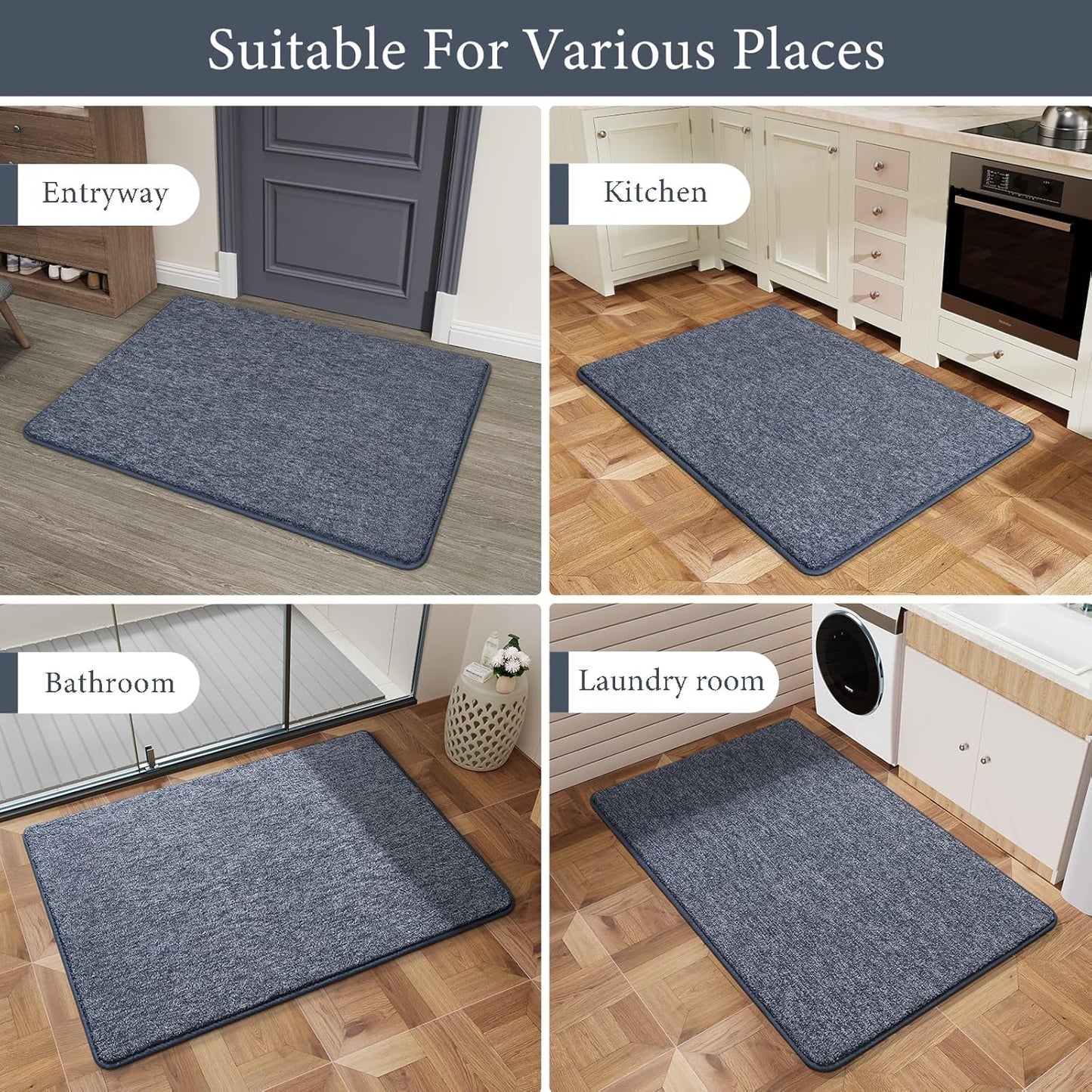 Amearea Soft Area Rug - Chic Washable 2x3 Small Throw Rug for Bedroom, Hallway & Kitchen | Blue & White Non-Slip Design