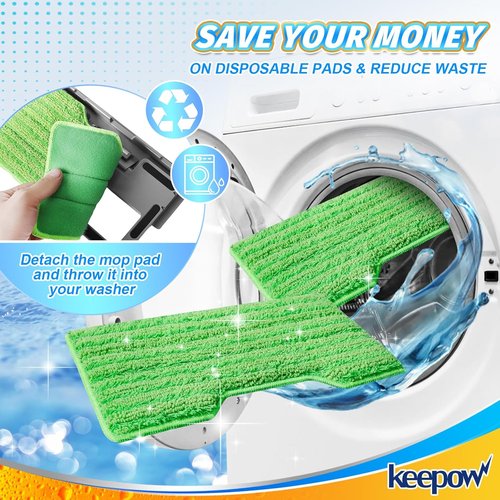KEEPOW Reusable Mop Pads - Compatible With Shark Vac Mop Models - Washable & Upgraded Design (1+3+6 Pads)
