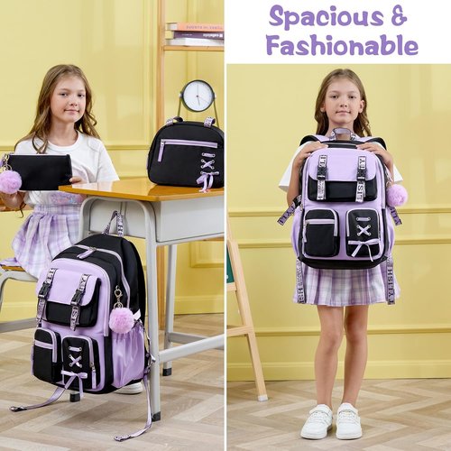 Fimibuke Girls' Backpack Set - 3 PCS Waterproof Backpack with Lunch Box & Pencil Case | Ideal for School, All Ages