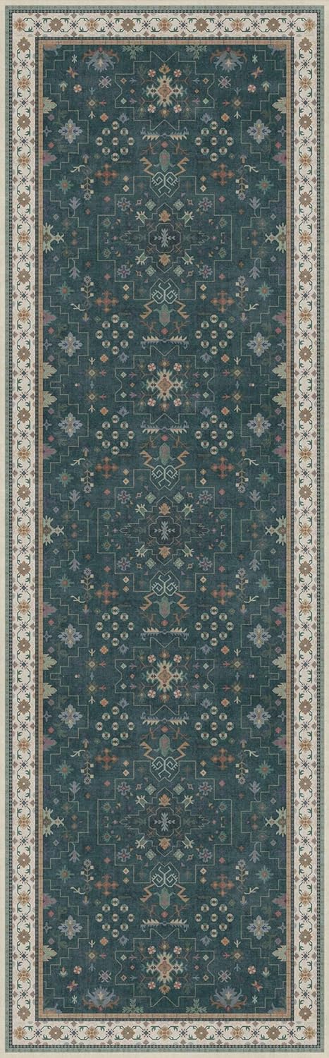 Regine Switzerland Dark Green Washable Kitchen Runner Rug - 2'6"x8' Non-Slip Rubber Backing, Stain Resistant
