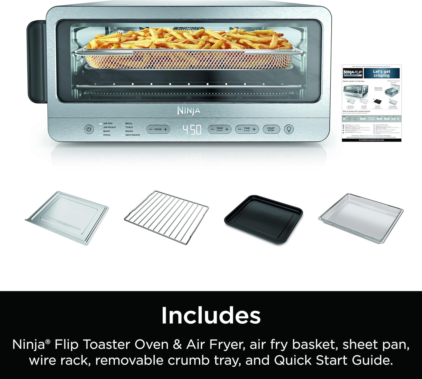 Ninja Air Fryer Toaster Oven Combo - 8-in-1 Versatile Cooking | Space-Saving Flip Up Design | 1800 Watt Stainless Steel
