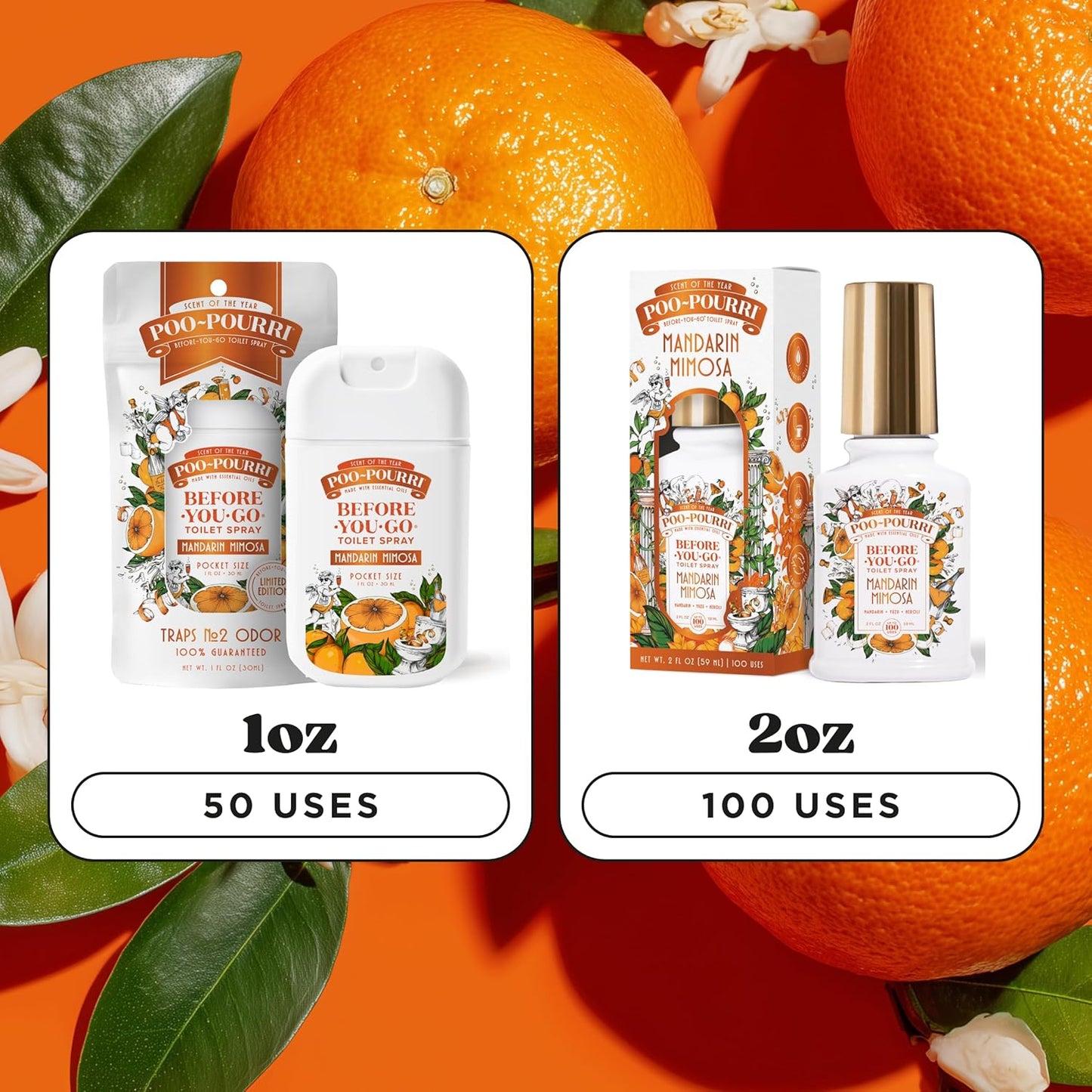 Poo-Pourri Pocket Toilet Spray - Mandarin Mimosa Travel Deodorizer | 1 Fl Oz, TSA Approved, Up to 50 Uses