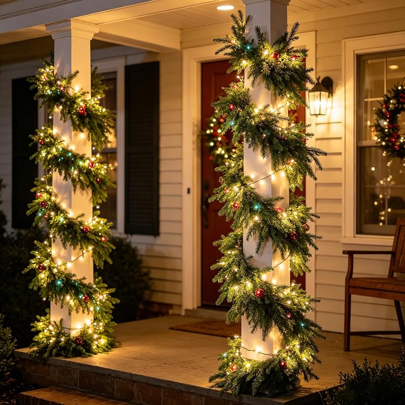 2 Pcs 9 Ft Norfolk Pine Garlands - Real Touch Artificial greenery, indoor/outdoor