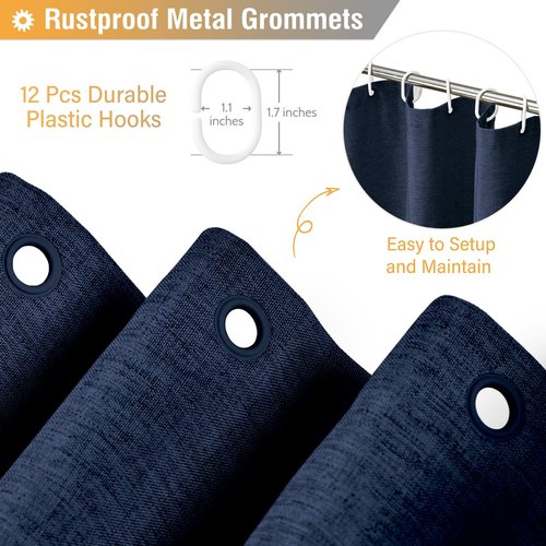 BTTN Navy Blue Shower Curtain - Linen Textured Heavy Duty Waterproof Cloth Shower Curtain Set with 12 Plastic Hooks, Hotel Spa Luxury Simple Decorative Thick Fabric Shower Curtain for Bathroom, 72x72