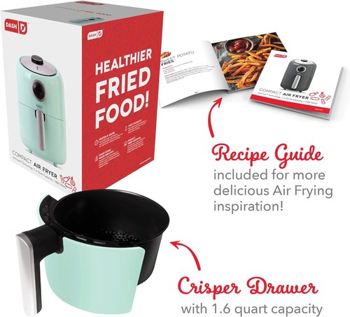 Dash Compact Air Fryer - Healthy Cooking with Auto Shut-Off & Adjustable Temperature Control - 2 Quart - Aqua