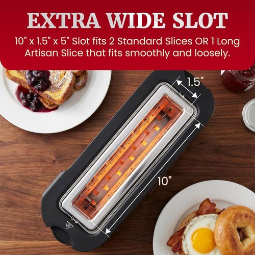 Elite Gourmet ECT3200 2-Slice Slim Toaster - Extra Wide Slots for Bagels & Waffles | Stainless Steel & Black