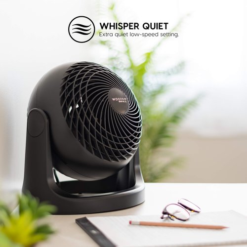 IRIS USA WOOZOO Desk Fan, Air Circulator, 3 Speeds, 52ft Max Air Distance, 157ft² Coverage, 360° Adjustable Vertical Tilt, 20db Quiet Motor, Fan for Bedroom, Office, Dorm, Medium, Black