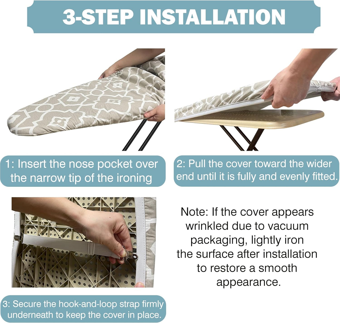 UniSimp Ironing Board Cover - Extra Thick Natural Cotton, Scorch & Stain Resistant | 18"x49" Gray