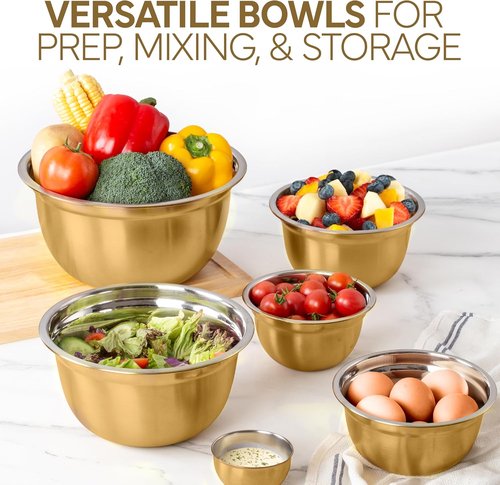 Cook With Color 18-Piece Mixing Bowls Set - Airtight Lids & Stainless Steel Organizers | Gold Kitchen Storage